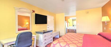 Desk, free WiFi, bed sheets