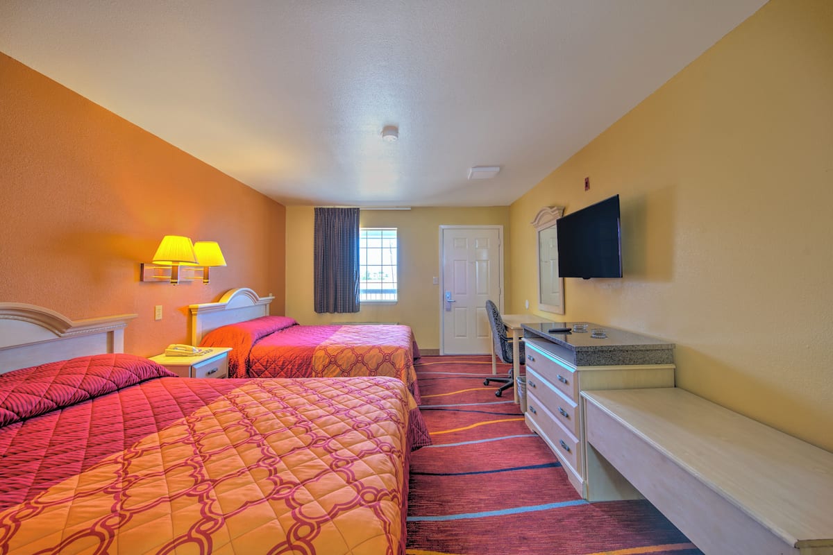 Room, 2 Queen Beds, Smoking | Desk, WiFi (free), bed sheets