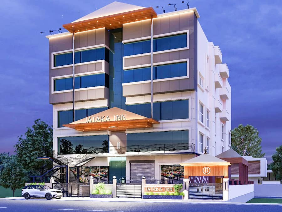 Voorkant accommodatie - avond/nacht