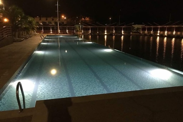 Outdoor pool, sun loungers