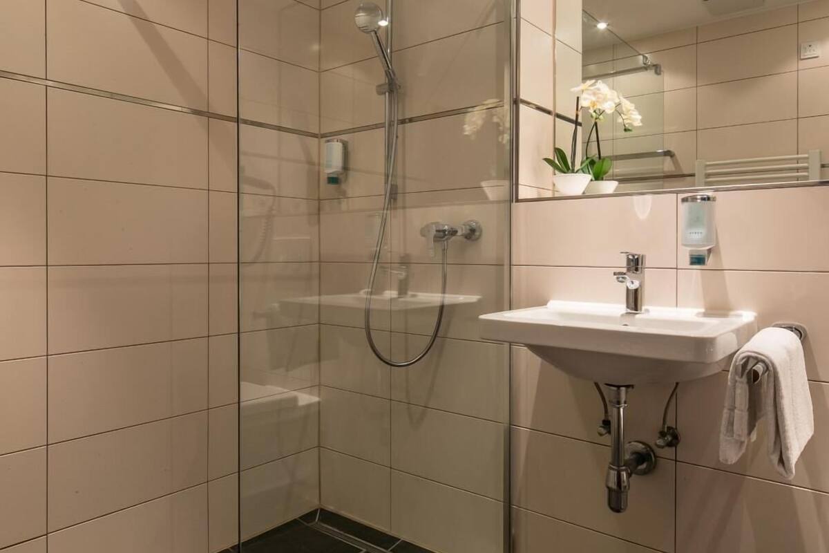 shower, rainfall showerhead, free toiletries, hair dryer