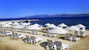 Private beach, sun loungers, beach umbrellas, 2 beach bars