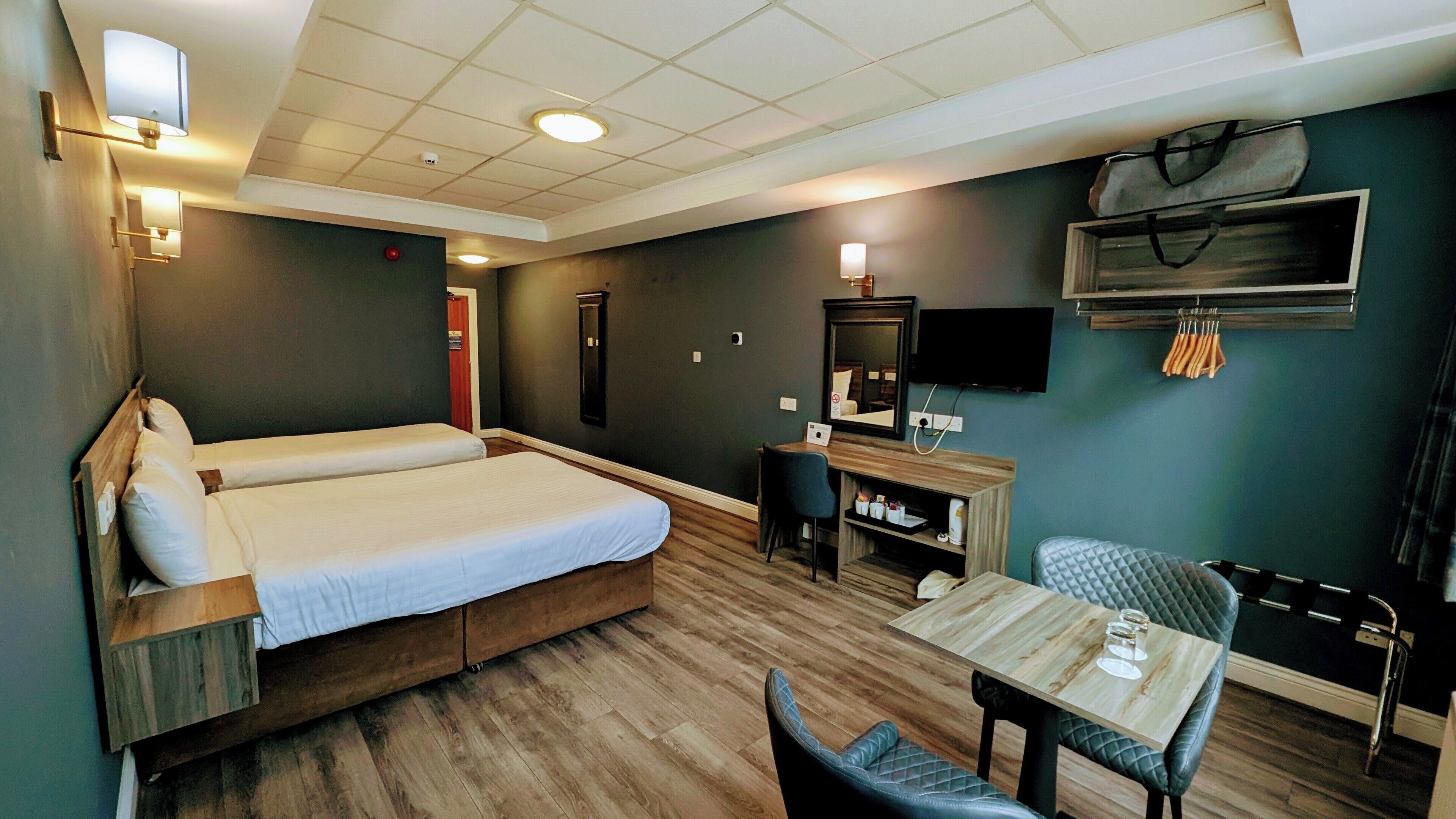 Desk, free WiFi, bed sheets