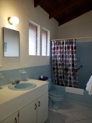Combined shower/bathtub, free toiletries, hair dryer, towels - Gentle Breeze Apartments (Worthing)