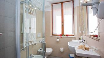 Free toiletries, hair dryer, bidet, towels