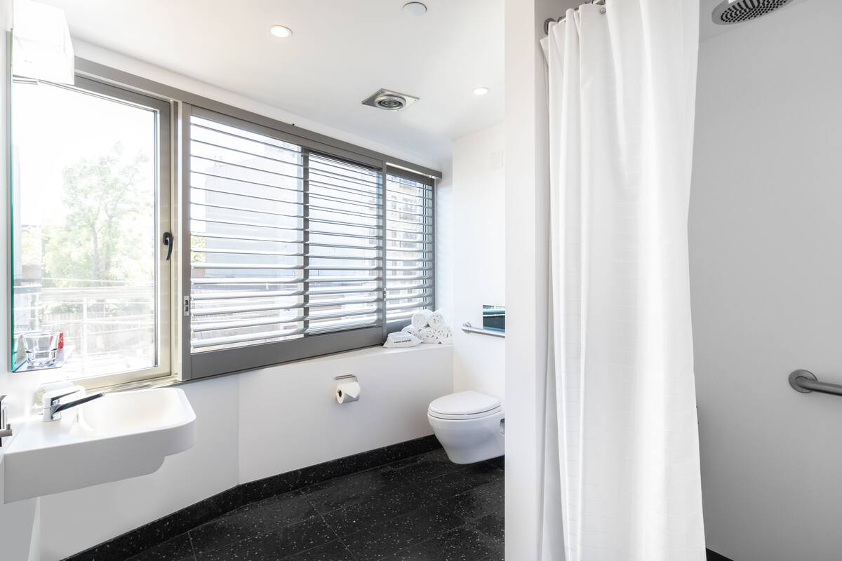 shower, free toiletries, hair dryer, towels