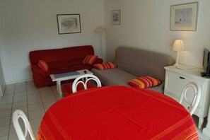 Téléviseur, lecteur de DVD, livres, sélection de musique