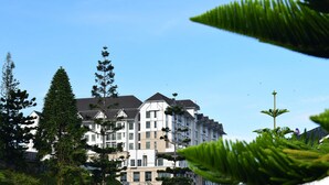 A multi-story building with a mix of residential and commercial spaces, surrounded by tall trees and greenery. - Avillion Cameron Highlands (Tanah Rata)