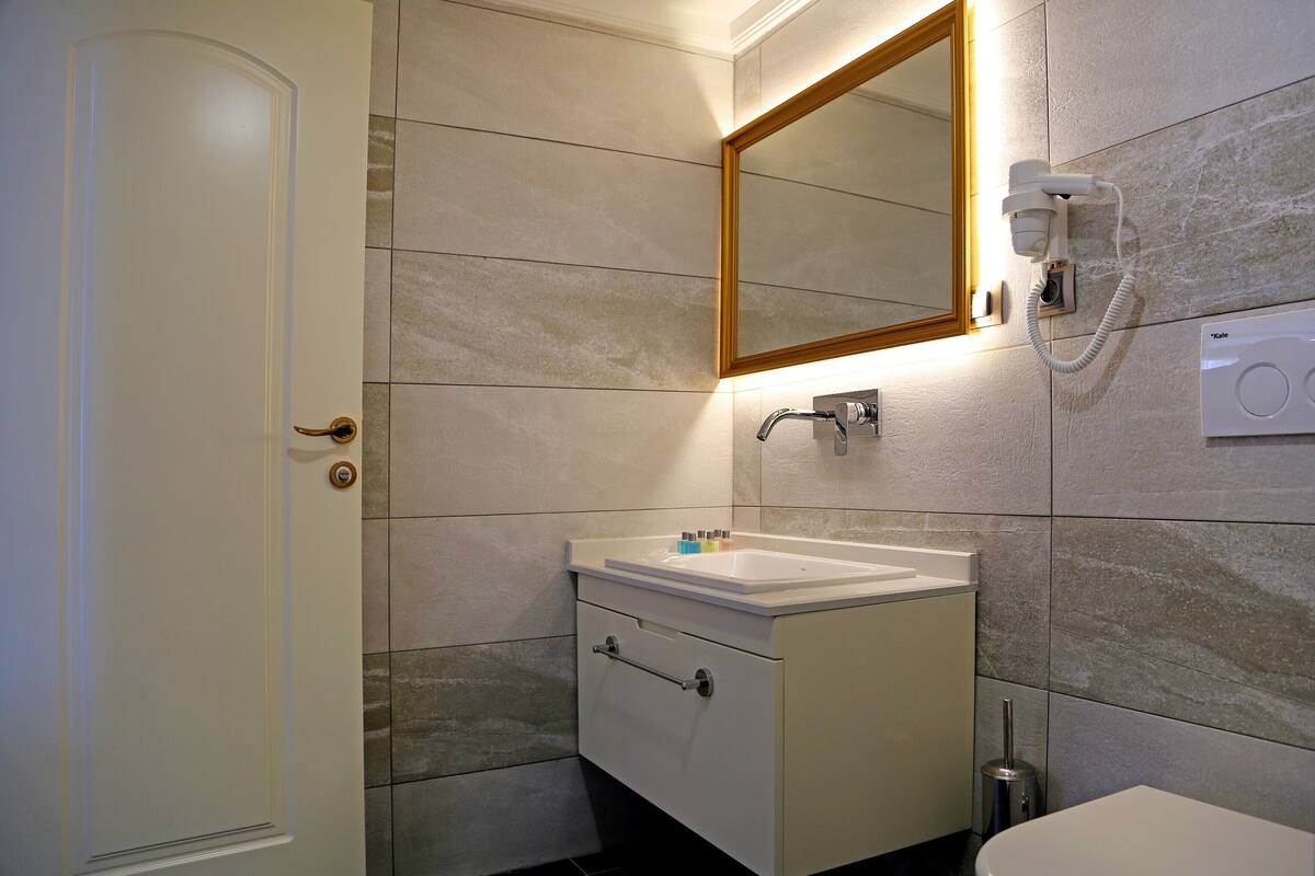 shower, rainfall showerhead, free toiletries, hair dryer