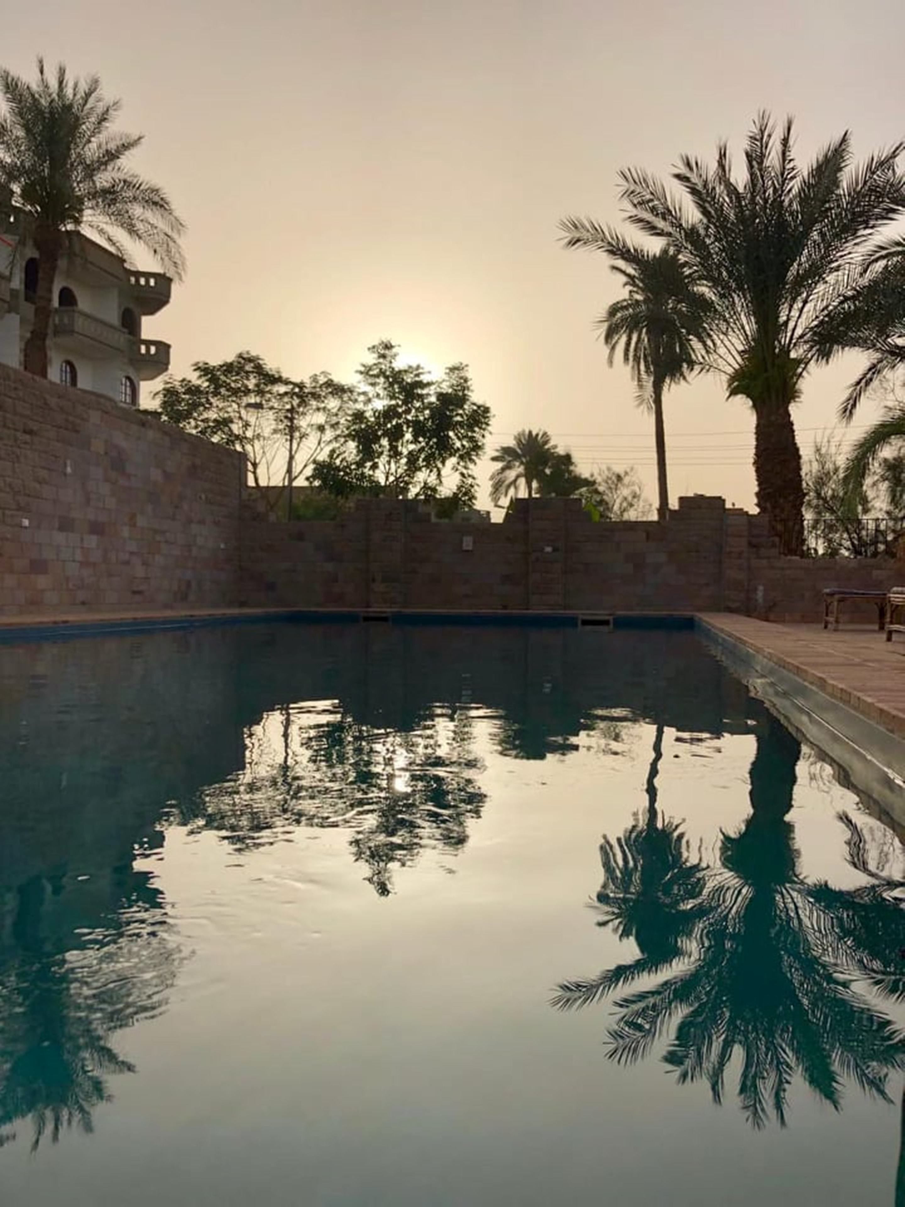 outdoor pool, a natural pool, pool loungers