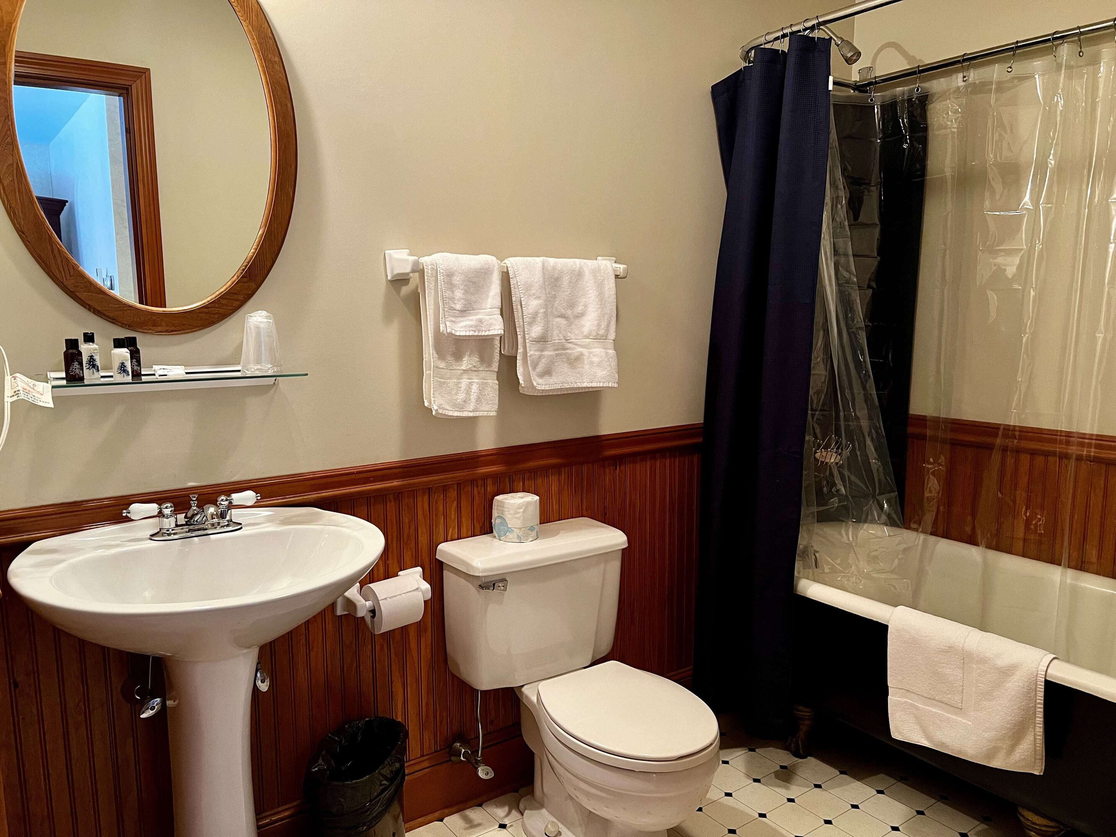 room, 1 king bed | bathroom | combined shower/bathtub, towels