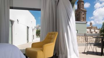 Suite - terrasse - tårn (Attic Suite with private terrace) | 1 soveværelse, egyptiske bomuldslagner, premium-sengetøj, dundyner