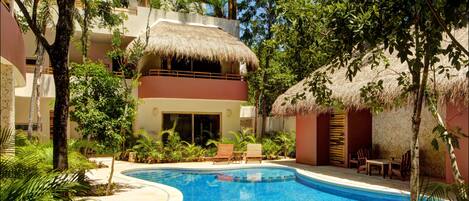 Outdoor pool, sun loungers
