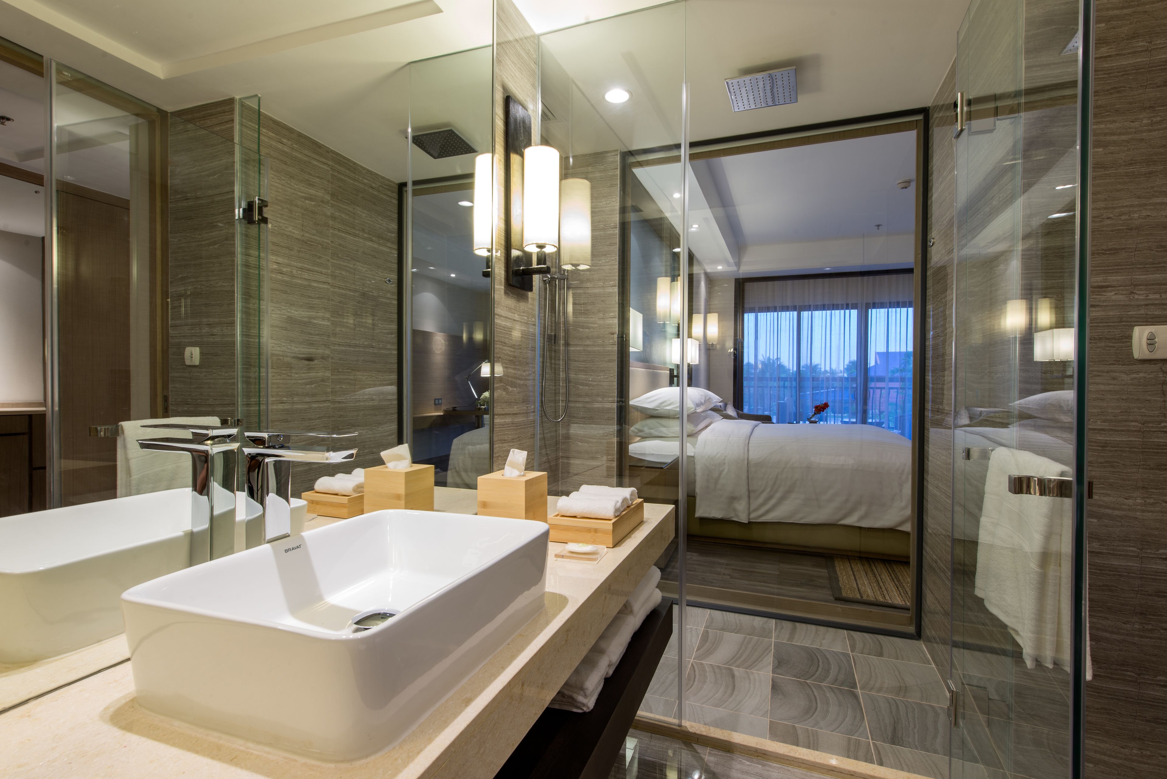 combined shower/bathtub, free toiletries, hair dryer, bathrobes