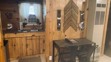 Fridge, microwave, coffee/tea maker, electric kettle