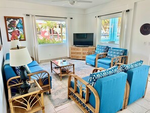 Een televisie, een dvd-speler, boeken en een filmbibliotheek