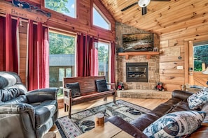 Smart TV, fireplace, video games