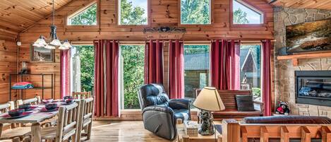 Smart TV, fireplace, video games
