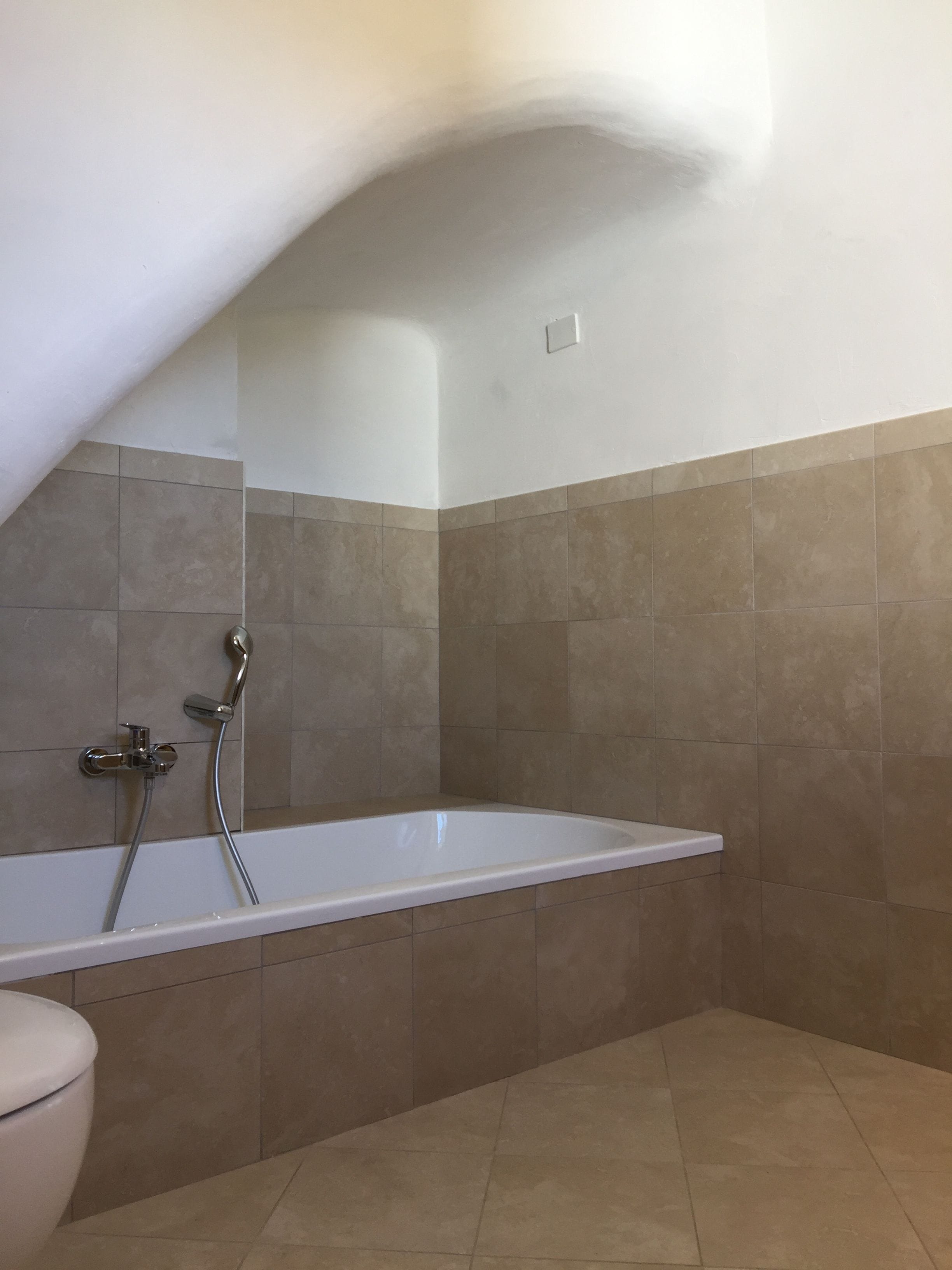 Un baño con bañera, ducha e inodoro.