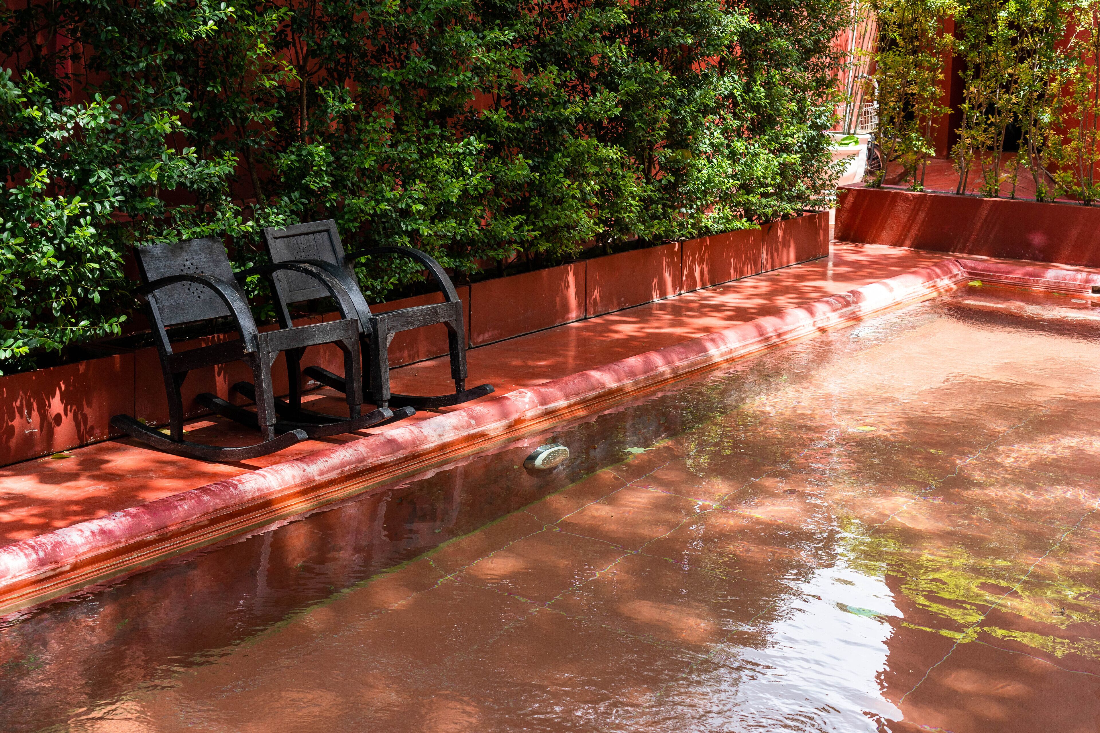 outdoor pool, pool loungers
