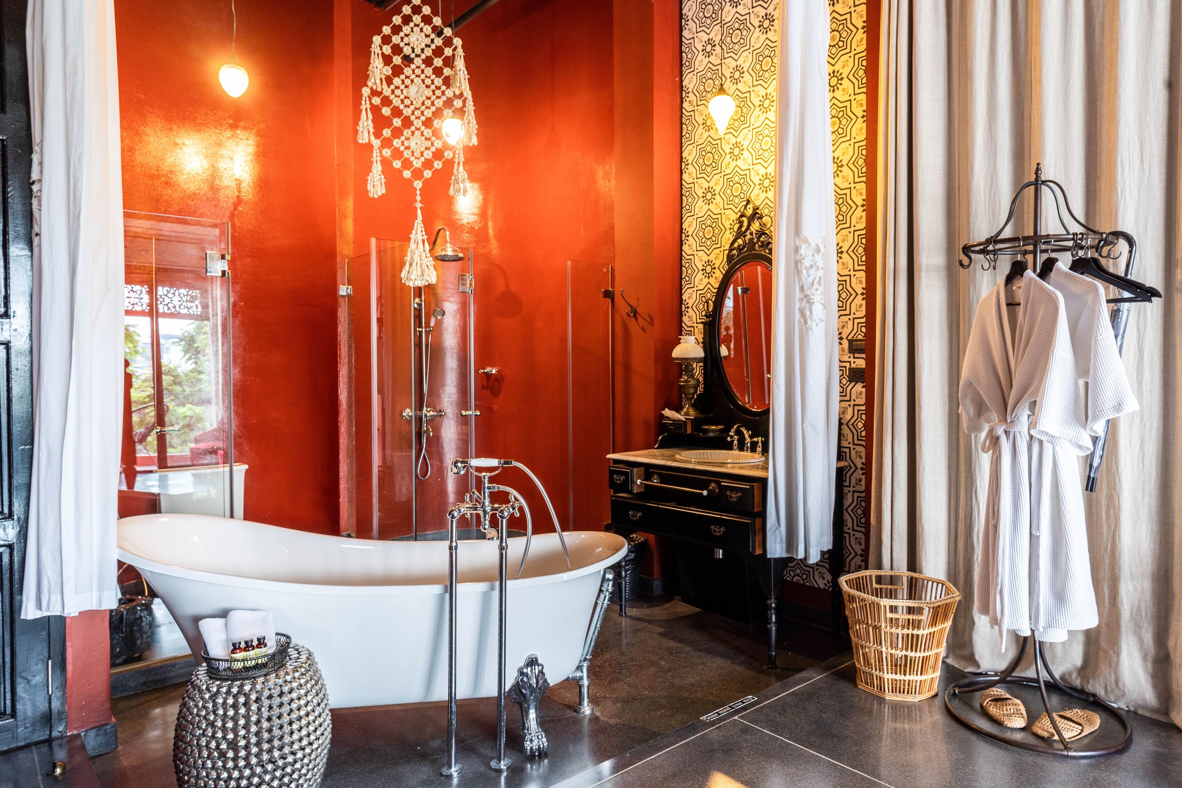 separate bathtub and shower, deep-soaking bathtub, free toiletries