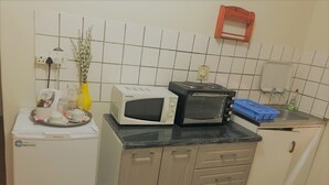 A compact kitchen with a washing machine, a microwave, a toaster, and a sink. - Essence of Africa Guesthouse (Windhoek)