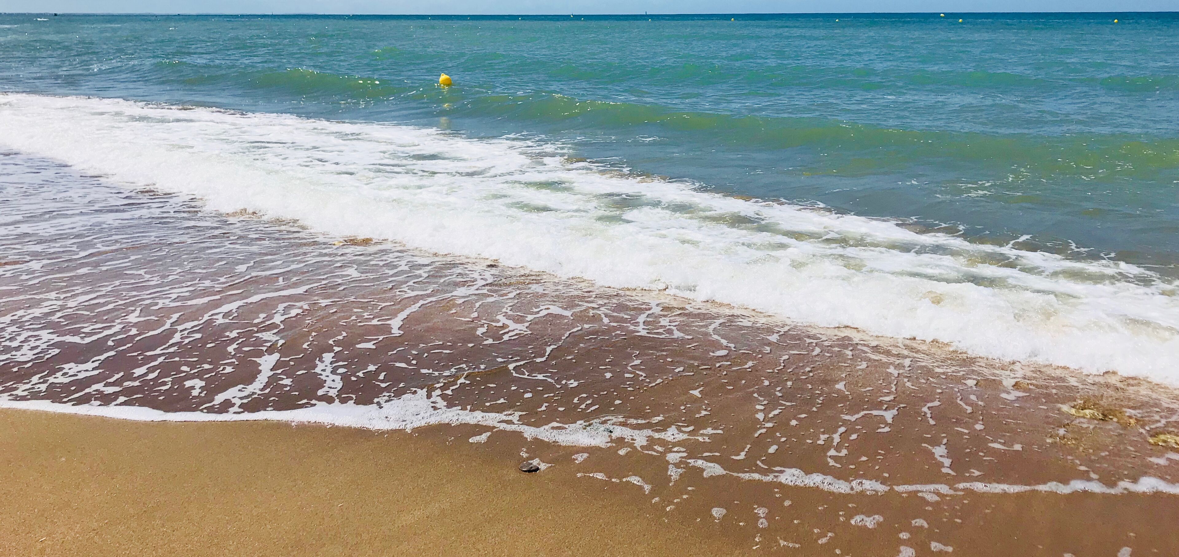 A beach with waves gently lapping at the shore.