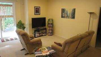 TV, fireplace, DVD player, video library