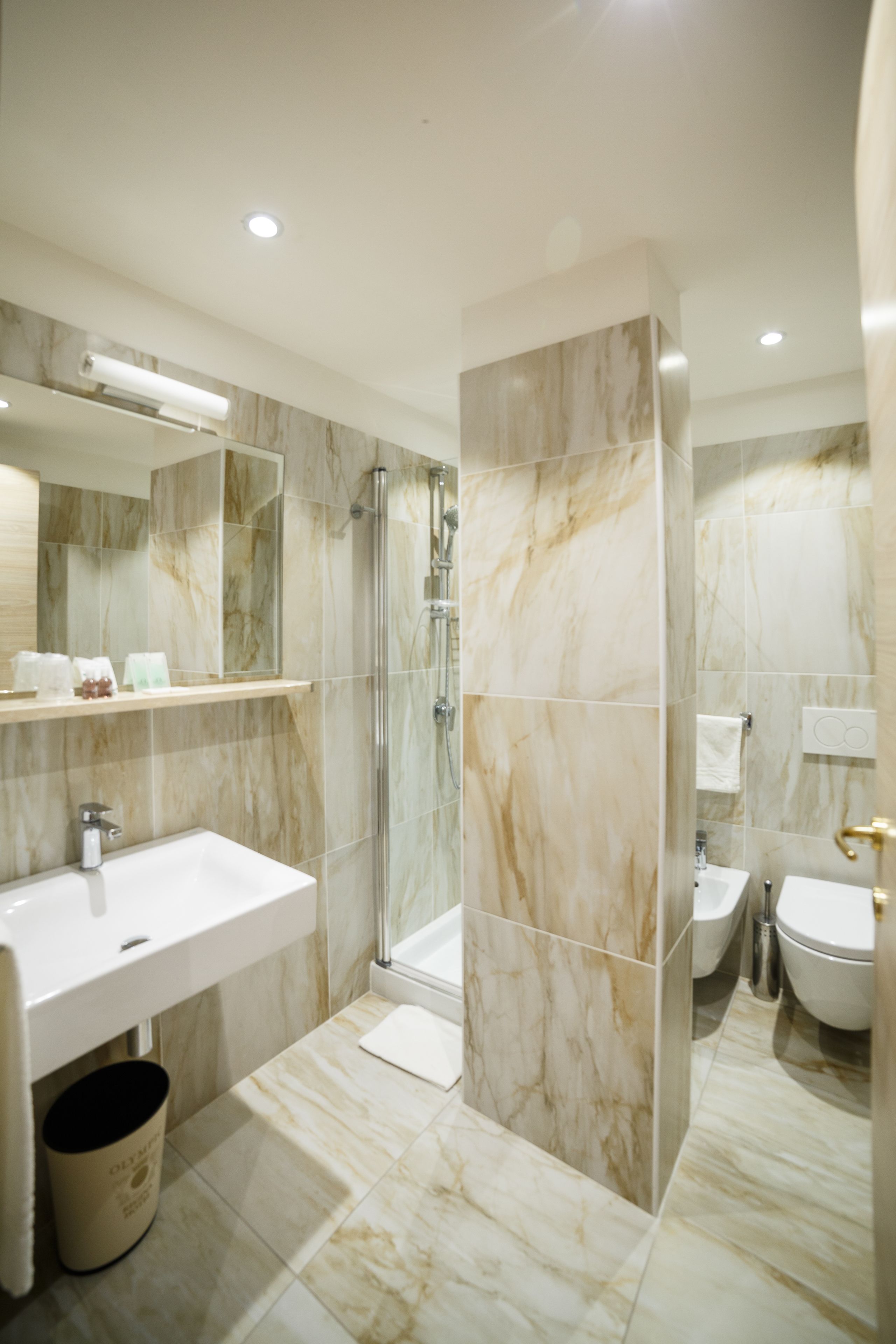 Free toiletries, hair dryer, bidet, towels