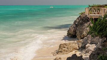 On the beach, white sand, beach bar
