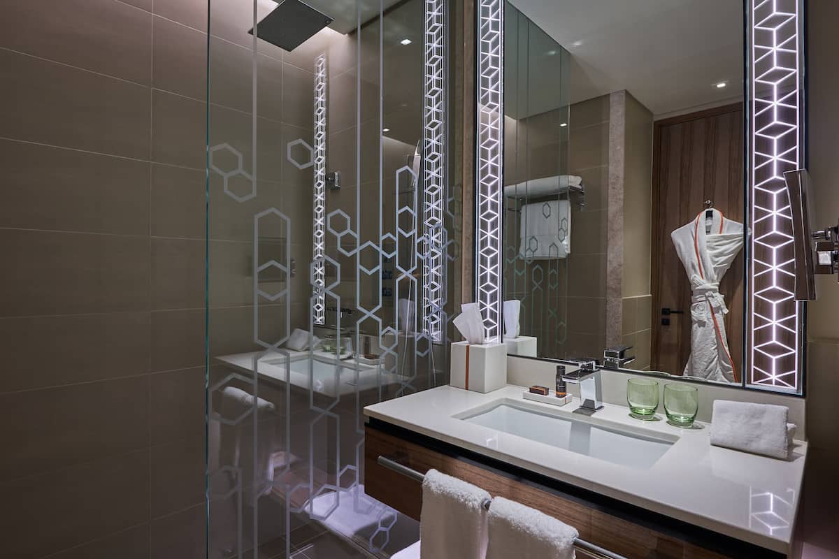 shower, free toiletries, hair dryer, slippers