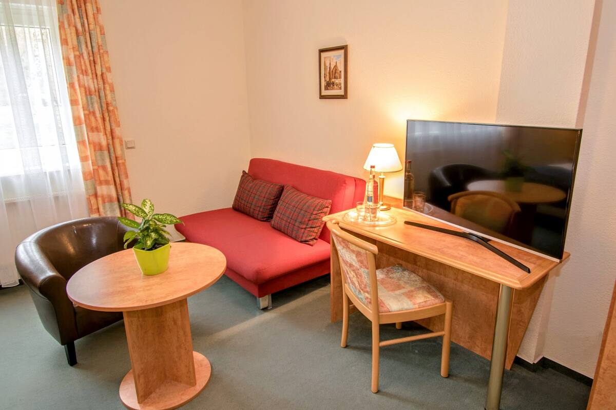 comfort double room, 1 double bed with sofa bed | 1 bedroom, desk, iron/ironing board, cots/infant beds