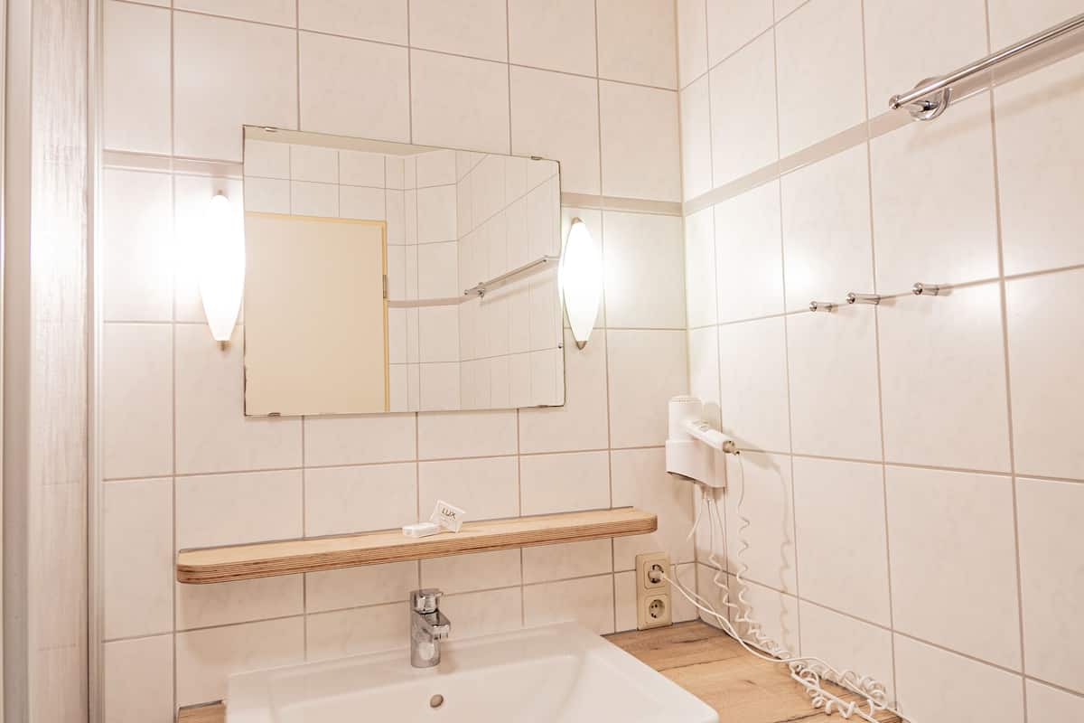 shower, free toiletries, hair dryer, towels