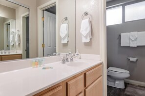 House, 3 Bedrooms (Chamonix #88) | Bathroom | Shower, hair dryer, towels - Chamonix 88 (Mammoth Lakes)