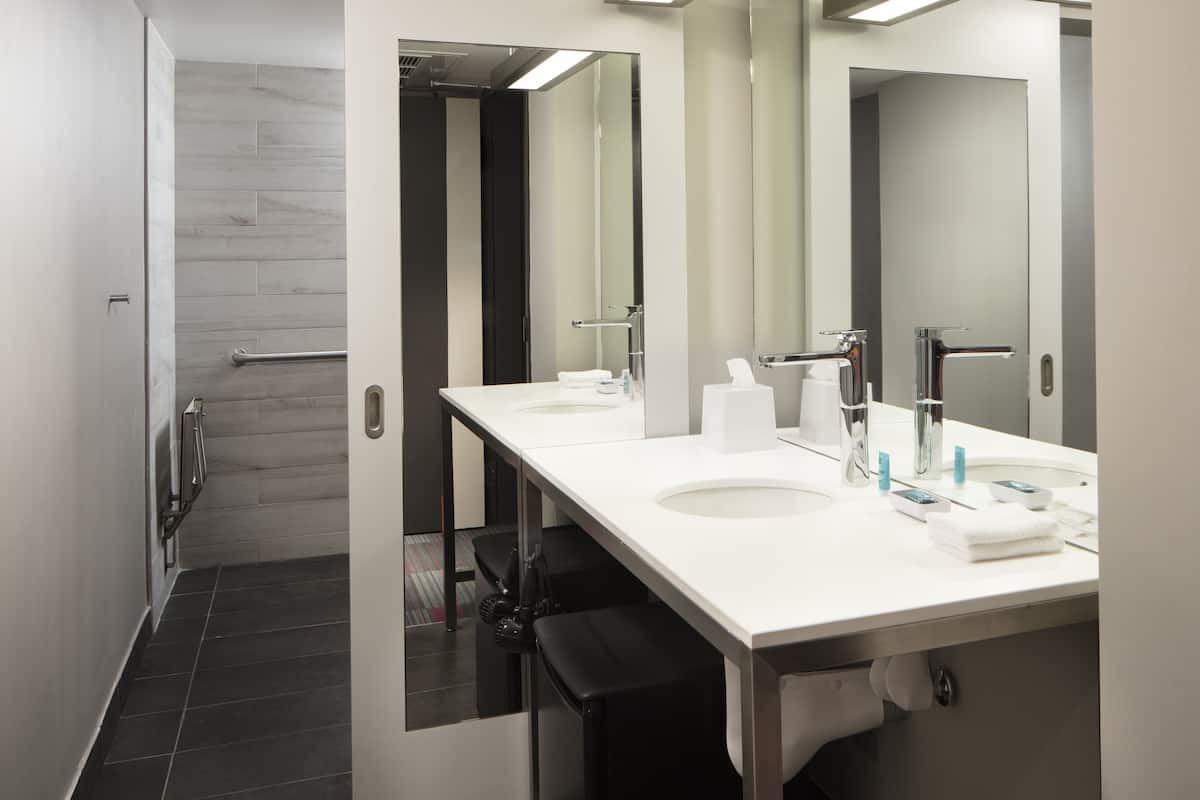 shower, free toiletries, hair dryer, towels