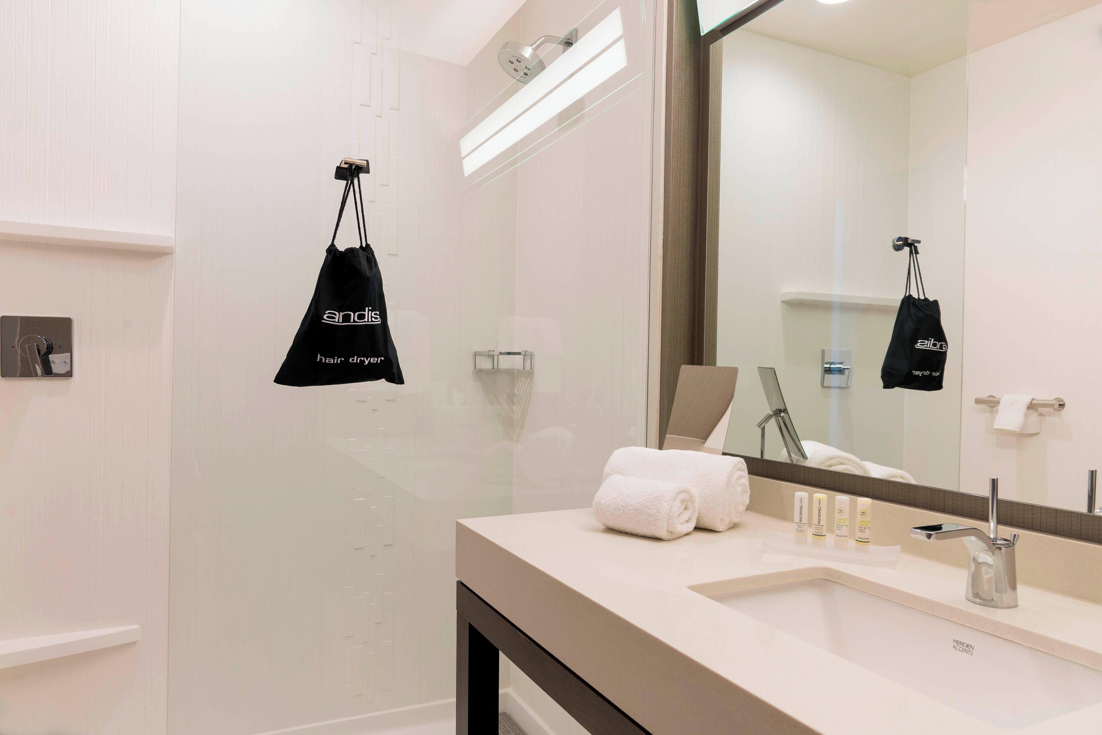 room, 1 king bed with sofa bed | bathroom | shower, hair dryer, towels