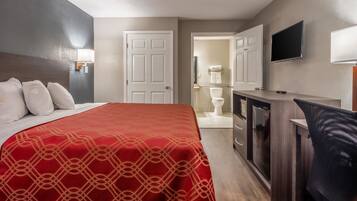 Desk, laptop workspace, blackout drapes, free WiFi