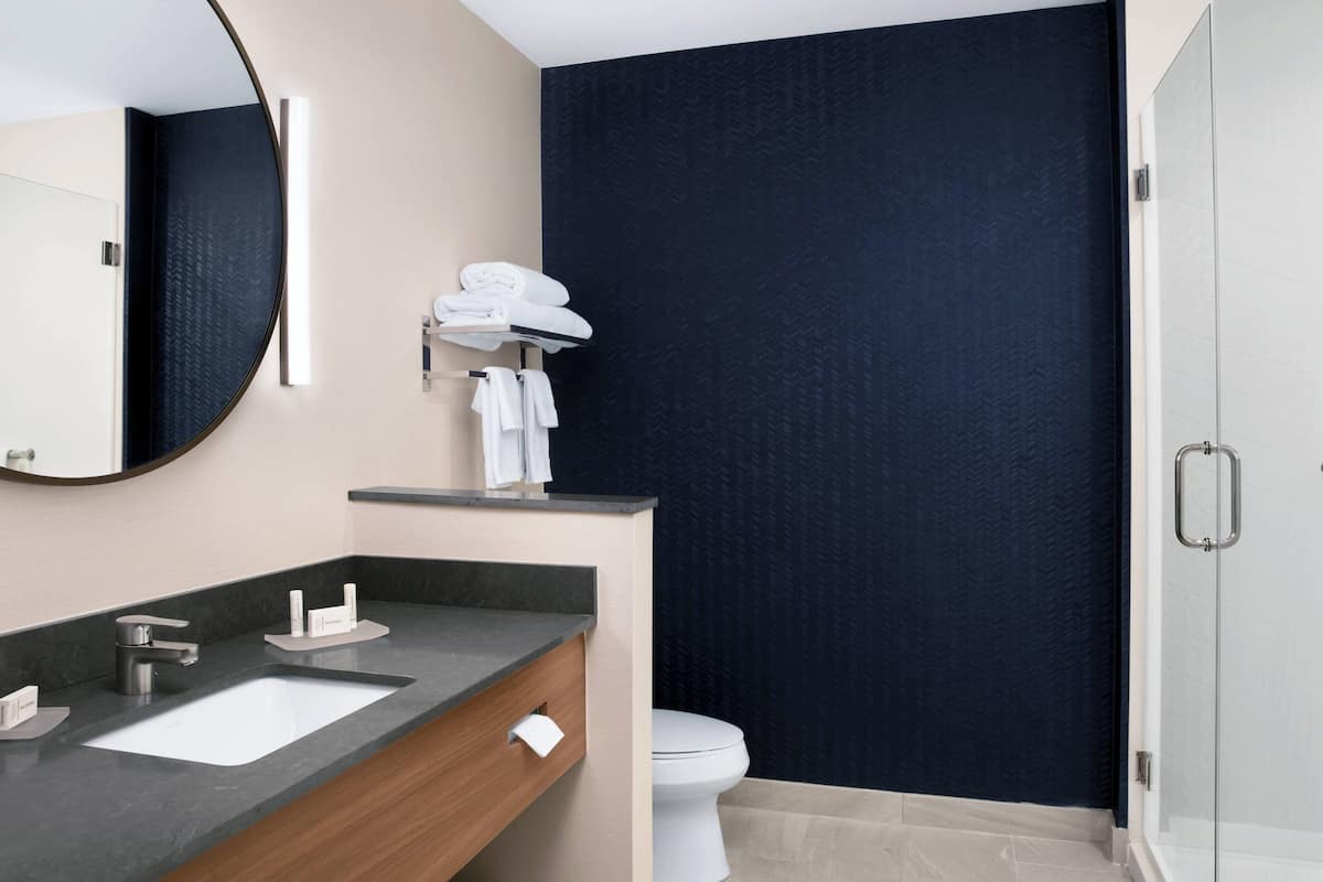 free toiletries, hair dryer, towels