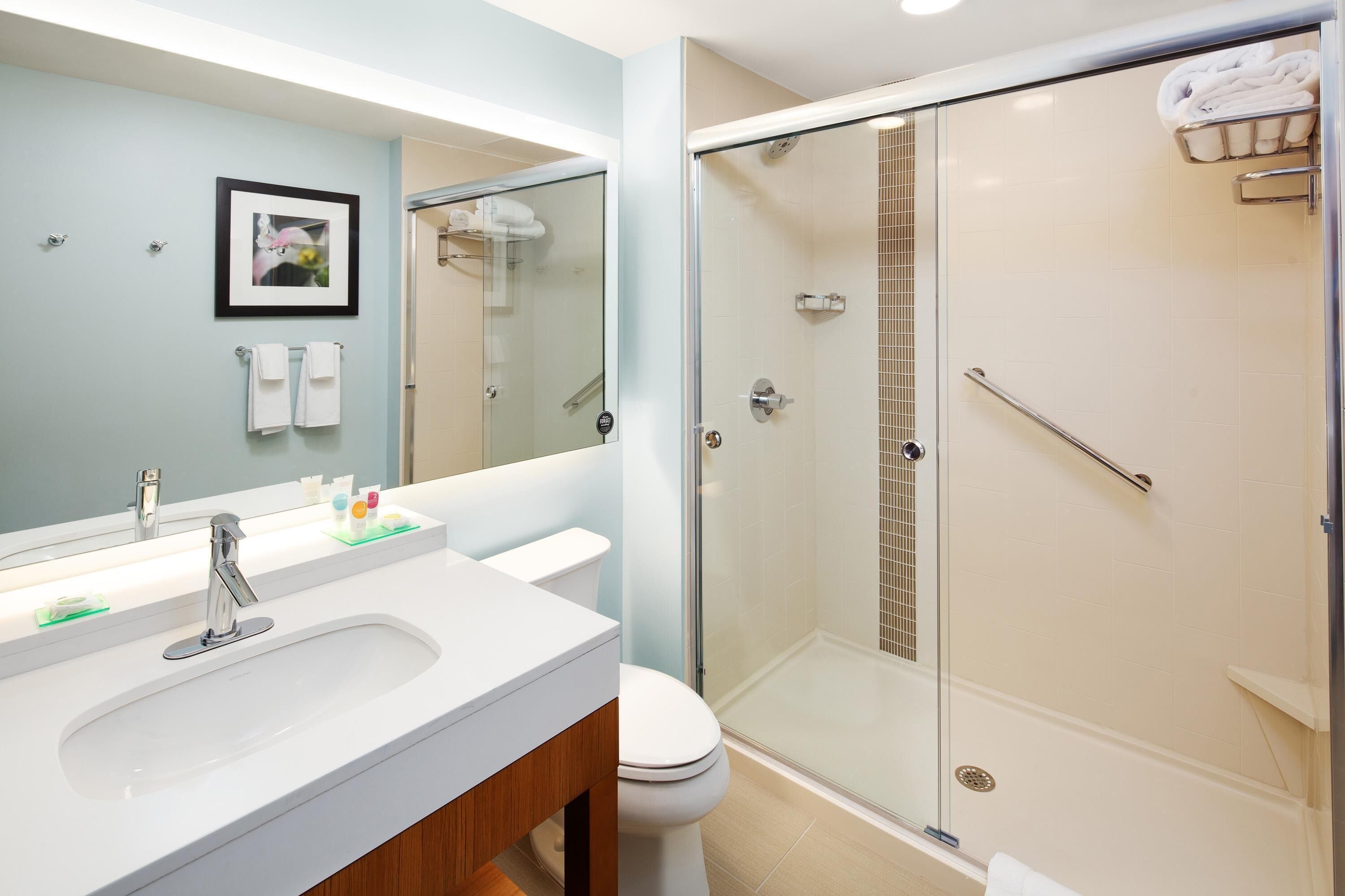 free toiletries, hair dryer, towels, soap