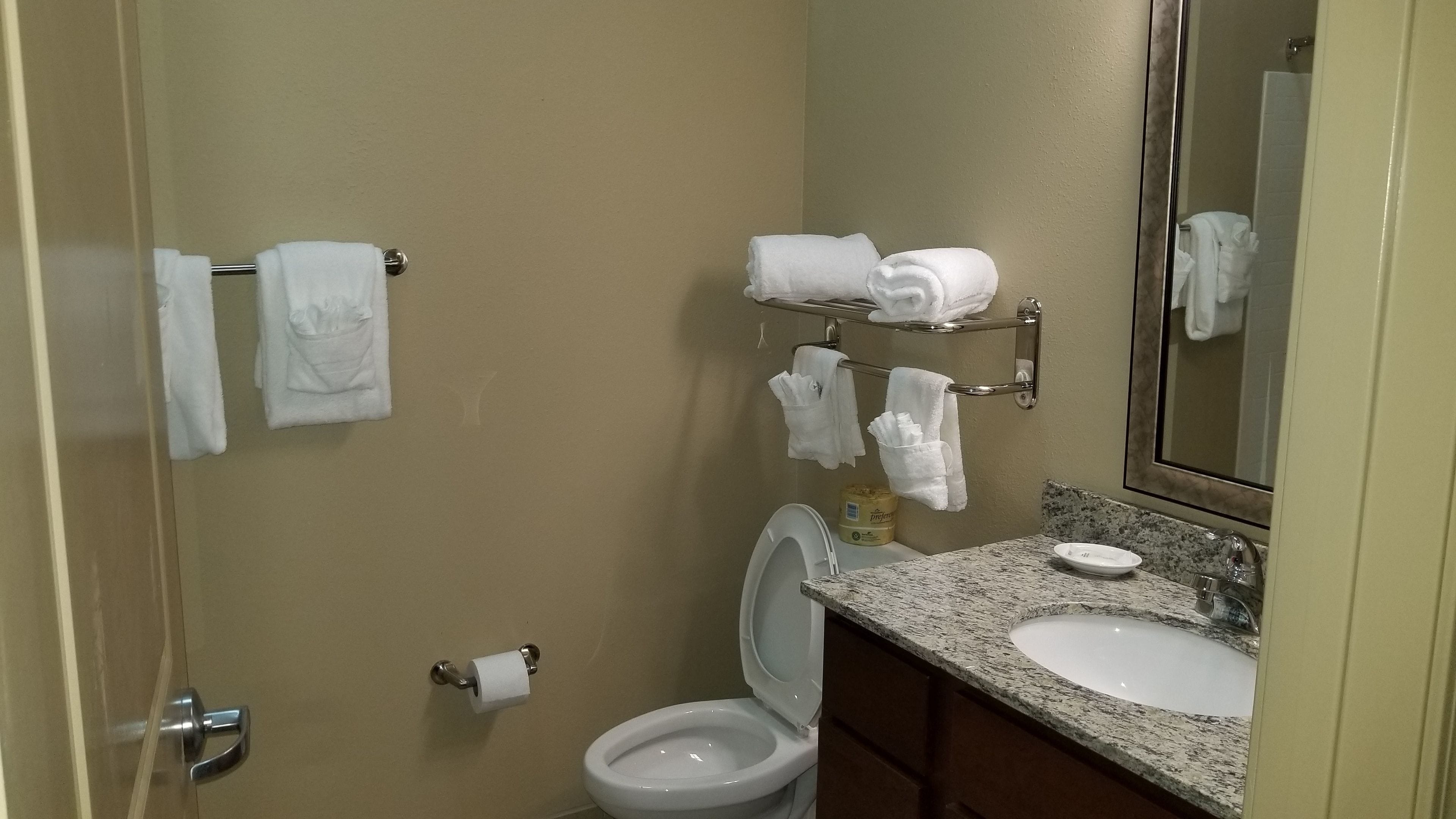 spring water bathtub, free toiletries, hair dryer, towels