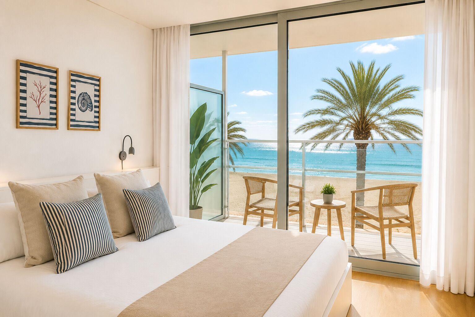 Habitación doble, vistas al mar | Edredones de plumas, minibar, caja fuerte y escritorio