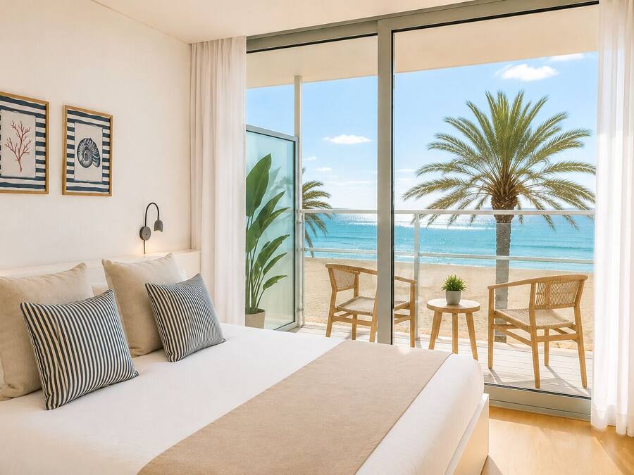 Chambre double, vue sur la mer | Couette en duvet, minibar, coffre-fort, bureau