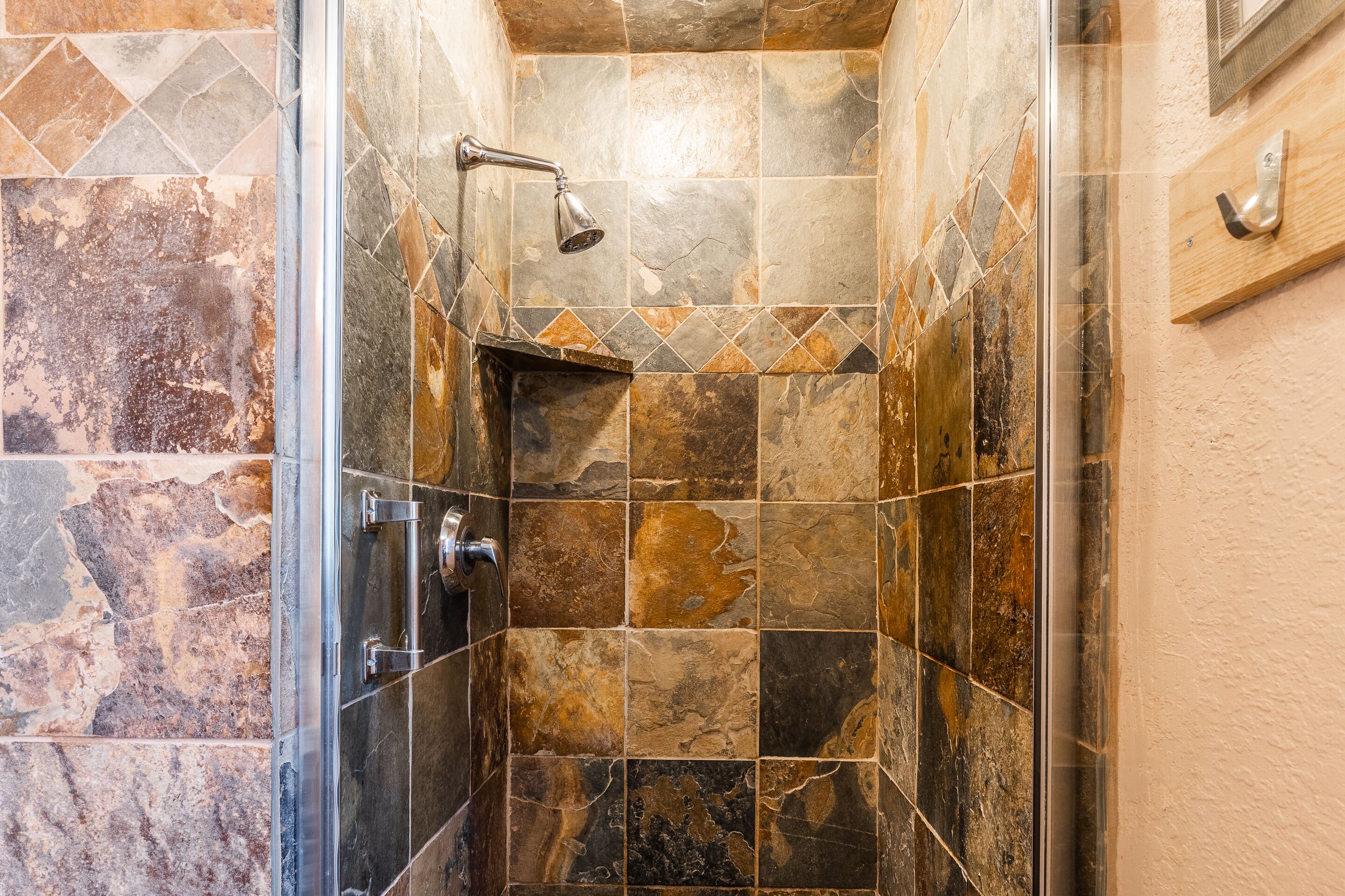 Combined shower/tub, hair dryer