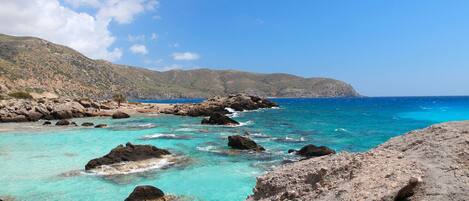 Playa en los alrededores, camastros y toallas de playa 