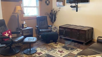 TV, fireplace, DVD player, books