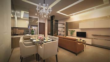 40-inch flat-screen TV with satellite channels, TV