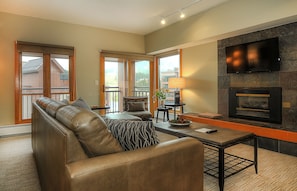 Condo, Multiple Beds (Village Allure with Great View) | Living room | Flat-screen TV, fireplace - Village Allure (Breckenridge)