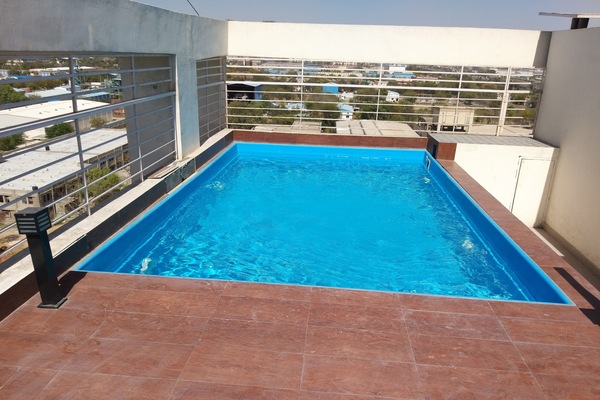 Outdoor pool, sun loungers