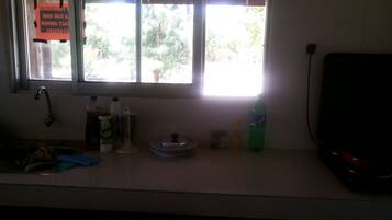 Full-sized fridge, microwave, oven, stovetop