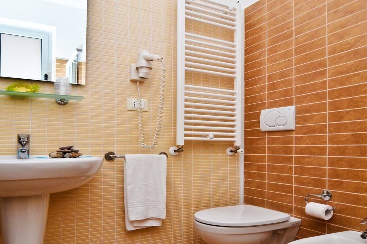 shower, free toiletries, hair dryer, towels